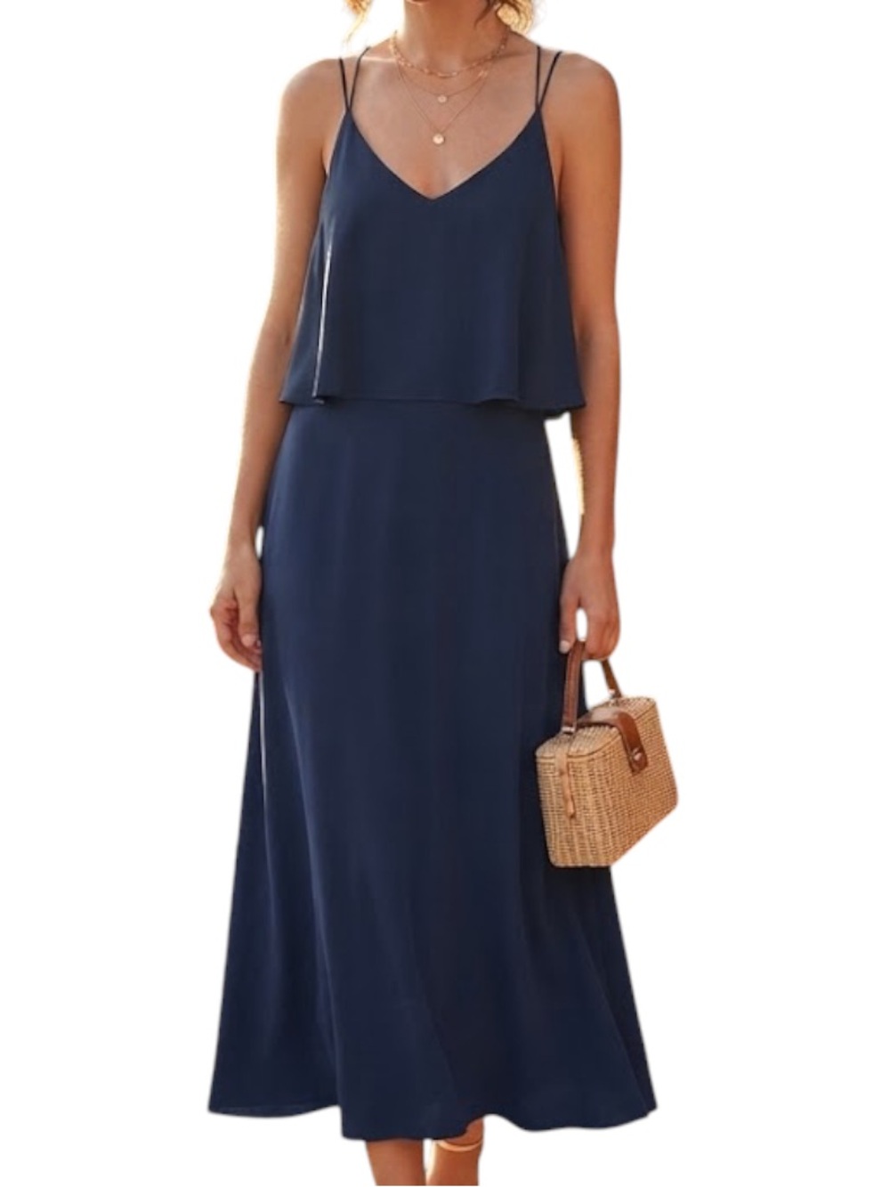 PINK MARTINI Navy Blue Flutter Cross Back Strappy Wedding Guest Maxi Dress XS